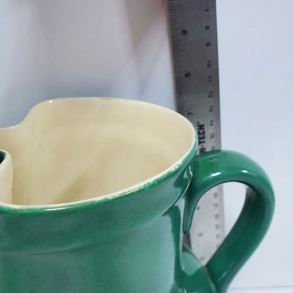 VTG Erphila Art Pottery Pitcher‎ Green Ceramic Czechoslovakia 7 in Tall See Flaw